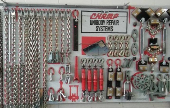 Champ repair tools hanging on the wall